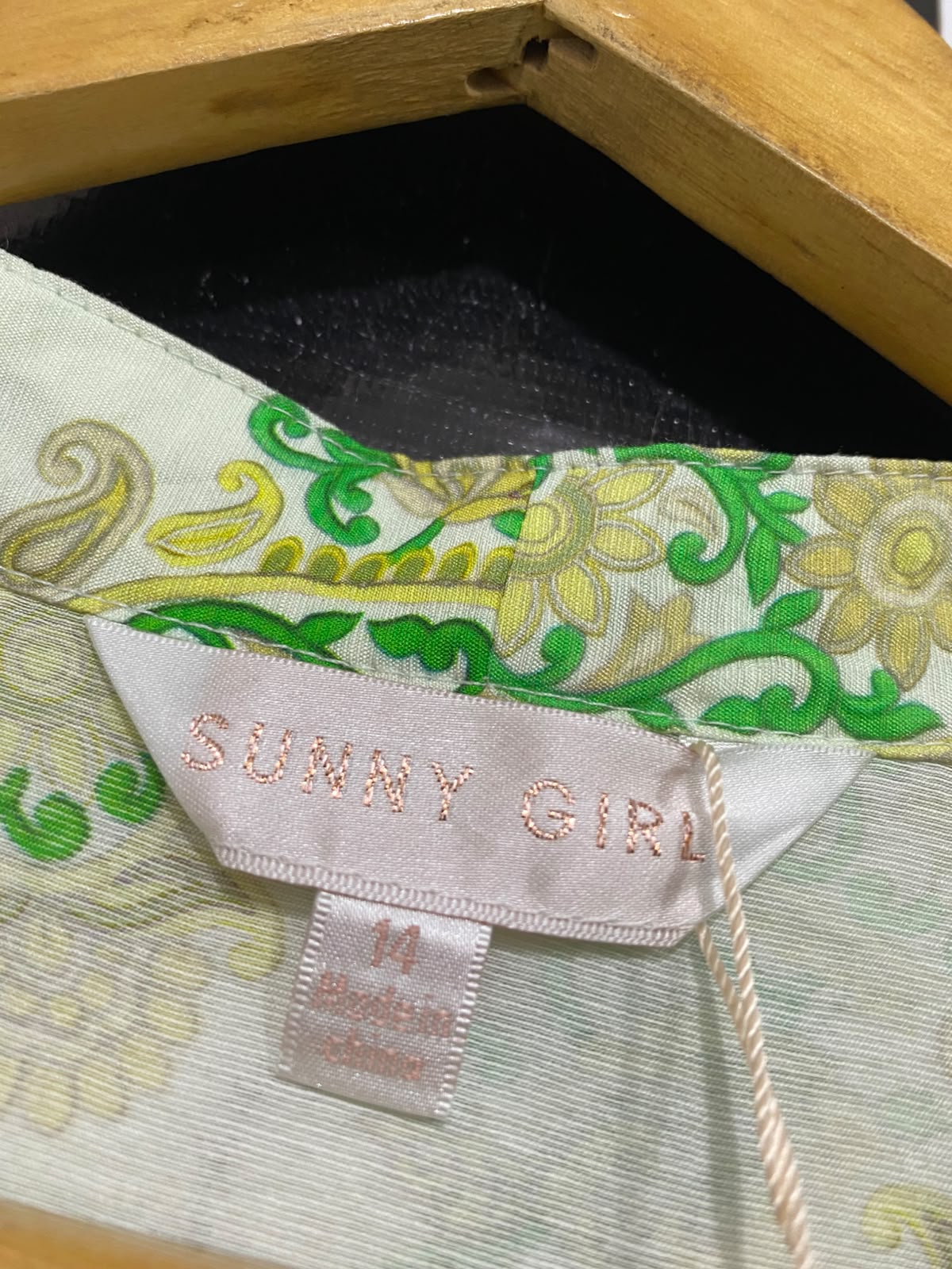 SUNNY GIRL |M| BUST 20| A43| SAGE GREEN AND GOLD PAISLEY PRINT TECHNICAL UTILITY MAXI DRESS