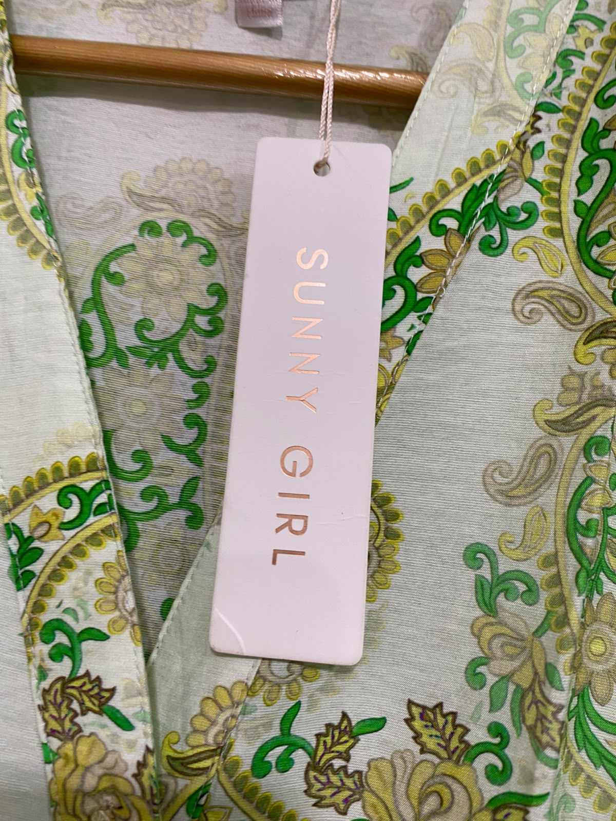 SUNNY GIRL |M| BUST 20| A43| SAGE GREEN AND GOLD PAISLEY PRINT TECHNICAL UTILITY MAXI DRESS