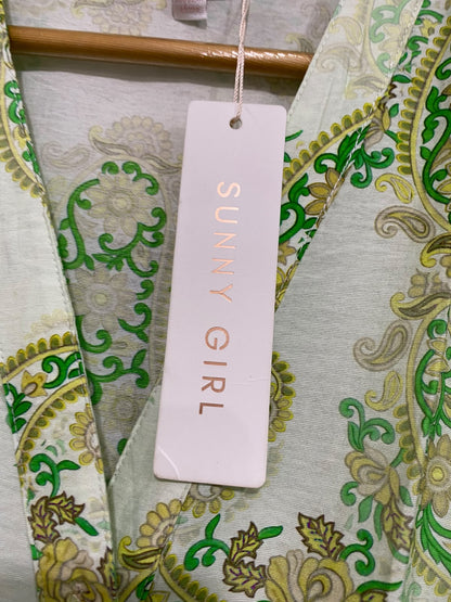 SUNNY GIRL |M| BUST 20| A43| SAGE GREEN AND GOLD PAISLEY PRINT TECHNICAL UTILITY MAXI DRESS