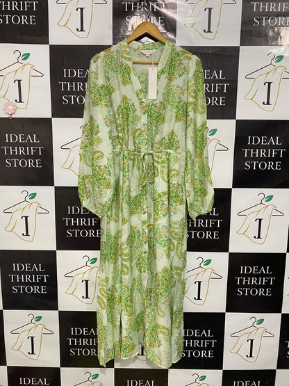 SUNNY GIRL |M| BUST 20| A43| SAGE GREEN AND GOLD PAISLEY PRINT TECHNICAL UTILITY MAXI DRESS