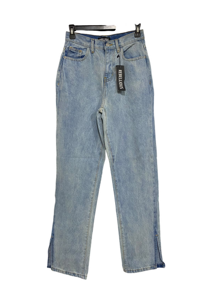 REBELLIOUS |S| WAIST 26| A44| LIGHT WASH SPLIT-HEM TECHNICAL UTILITY DENIM JEANS