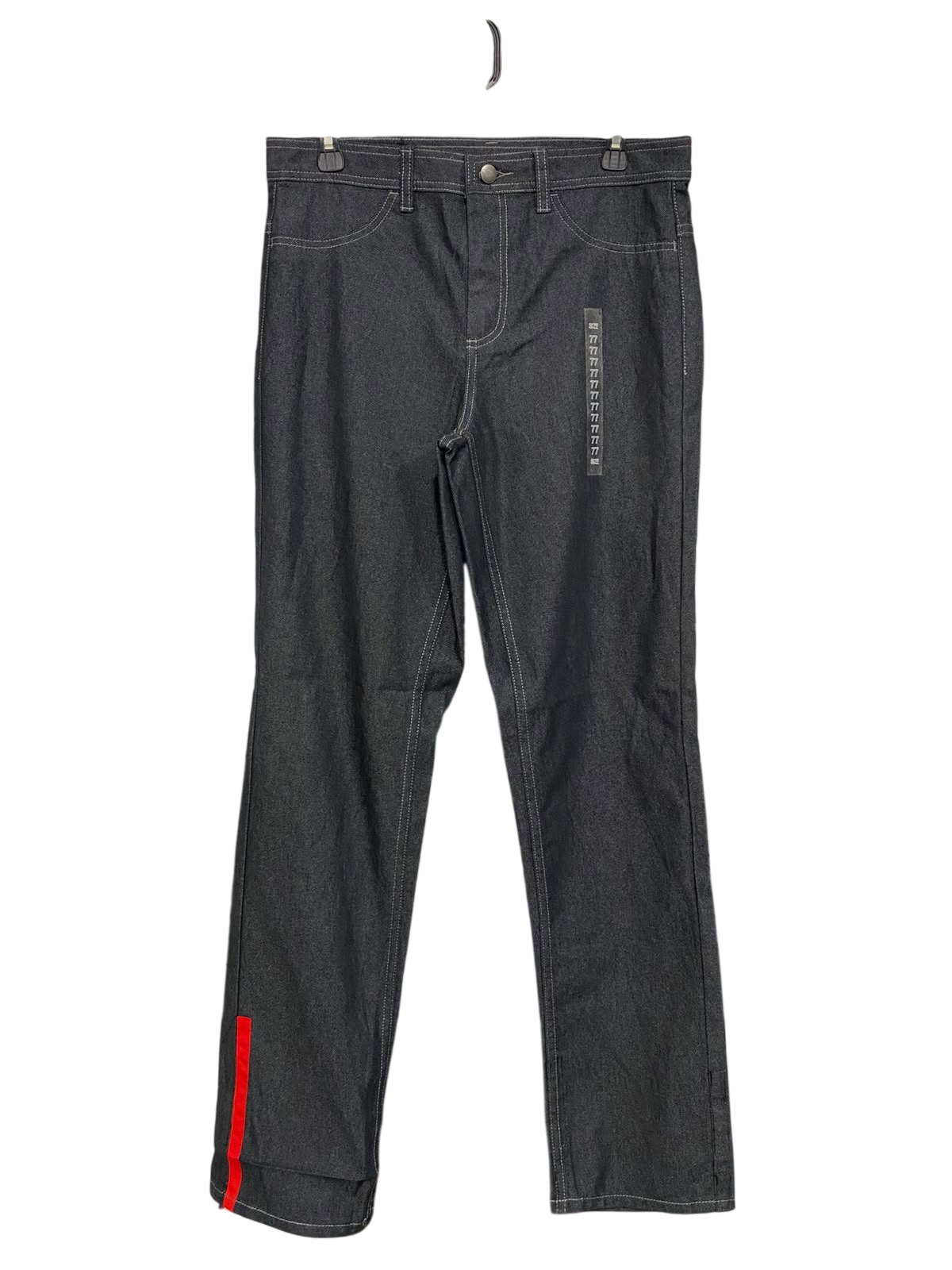 MCDONALS APPAREL |L| WAIST 32| A44| CHARCOAL GREY DENIM RED-ACCENT TECHNICAL UTILITY TROUSERS