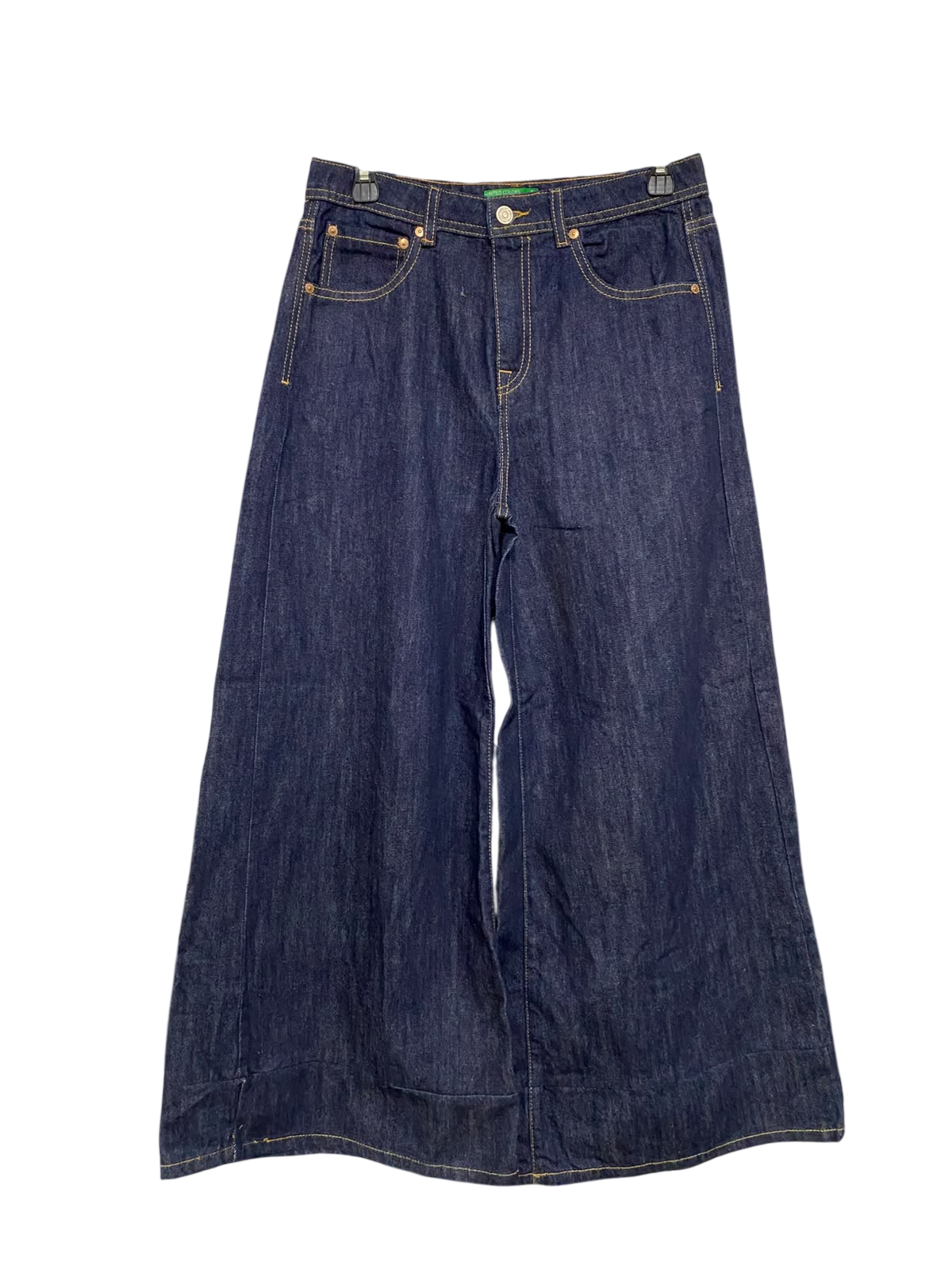 UNITED COLOR |L| WAIST 30| A44| DARK INDIGO DENIM HIGH-WAISTED WIDE-LEG TECHNICAL UTILITY JEANS