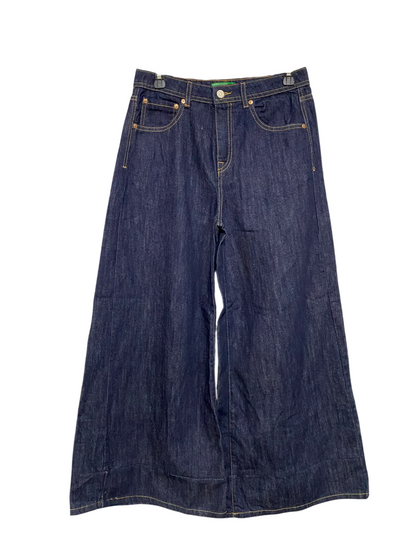 UNITED COLOR |L| WAIST 30| A44| DARK INDIGO DENIM HIGH-WAISTED WIDE-LEG TECHNICAL UTILITY JEANS