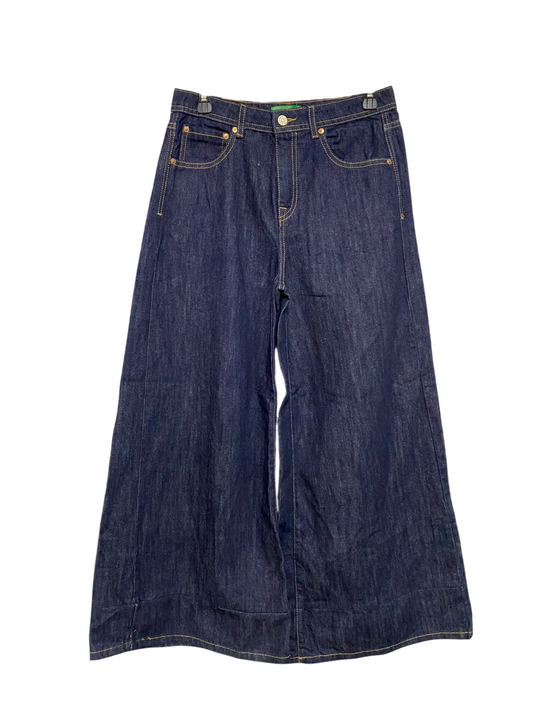 UNITED COLOR |L| WAIST 30| A44| DARK INDIGO DENIM HIGH-WAISTED WIDE-LEG TECHNICAL UTILITY JEANS