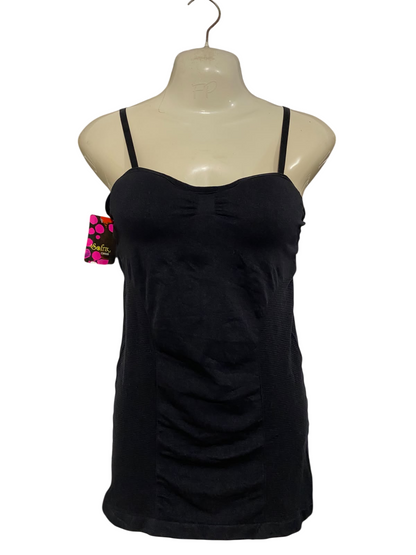 SOFRA |S| BUST 15| A44| BLACK SEAMLESS SPAGHETTI STRAP TECHNICAL UTILITY CAMISOLE
