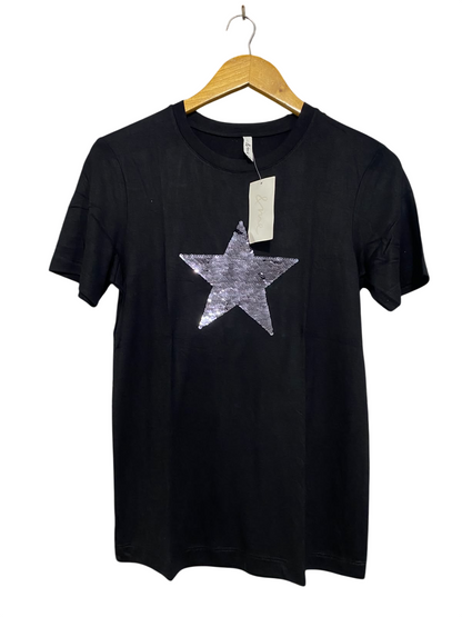 & ME |S| BUST 17| A44| BLACK SEQUIN STAR CREWNECK TECHNICAL UTILITY T-SHIRT