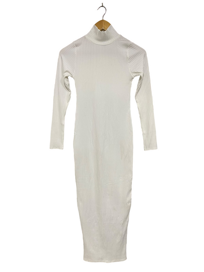 BOOHOO |XS| BUST 13| A44| CREAM TURTLENECK RIBBED TECHNICAL UTILITY MIDI DRESS