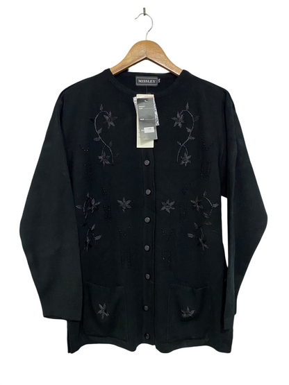 MISSLEY |L/XL| BUST 21| A44| BLACK EMBROIDERED BUTTON-DOWN TECHNICAL UTILITY CARDIGAN