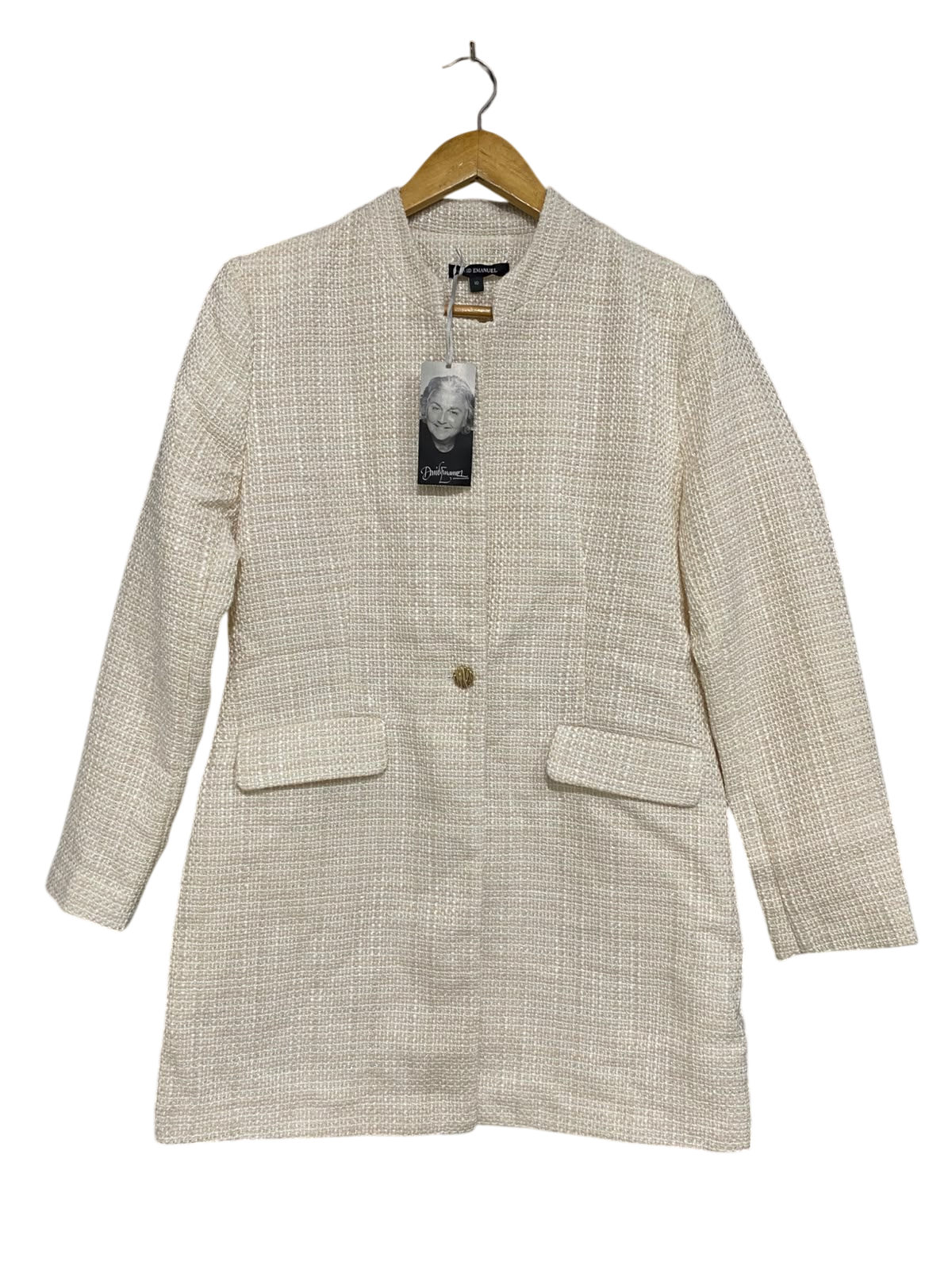 DAVID EMANUEL |M| BUST 19| A44| CREAM TWEED STRUCTURED TECHNICAL UTILITY COAT
