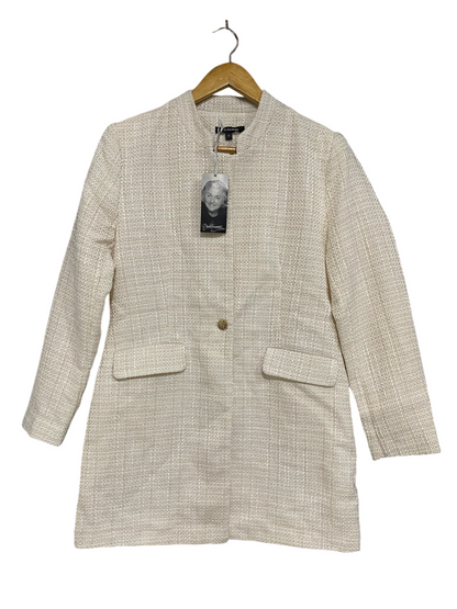 DAVID EMANUEL |M| BUST 19| A44| CREAM TWEED STRUCTURED TECHNICAL UTILITY COAT