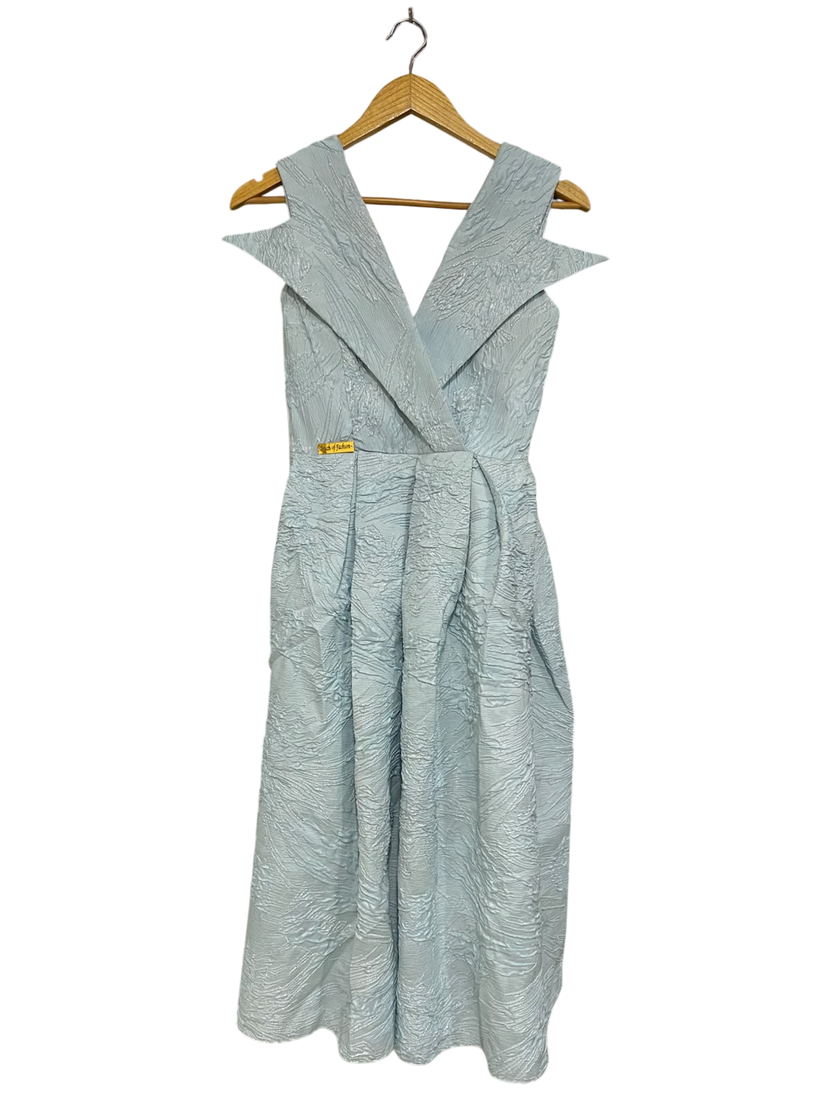TOUCH OF FASHION |S| BUST 16| A44| ICE BLUE TEXTURED ARCHITECTURAL V-NECK TECHNICAL UTILITY MIDI DRESS