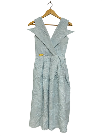 TOUCH OF FASHION |S| BUST 16| A44| ICE BLUE TEXTURED ARCHITECTURAL V-NECK TECHNICAL UTILITY MIDI DRESS