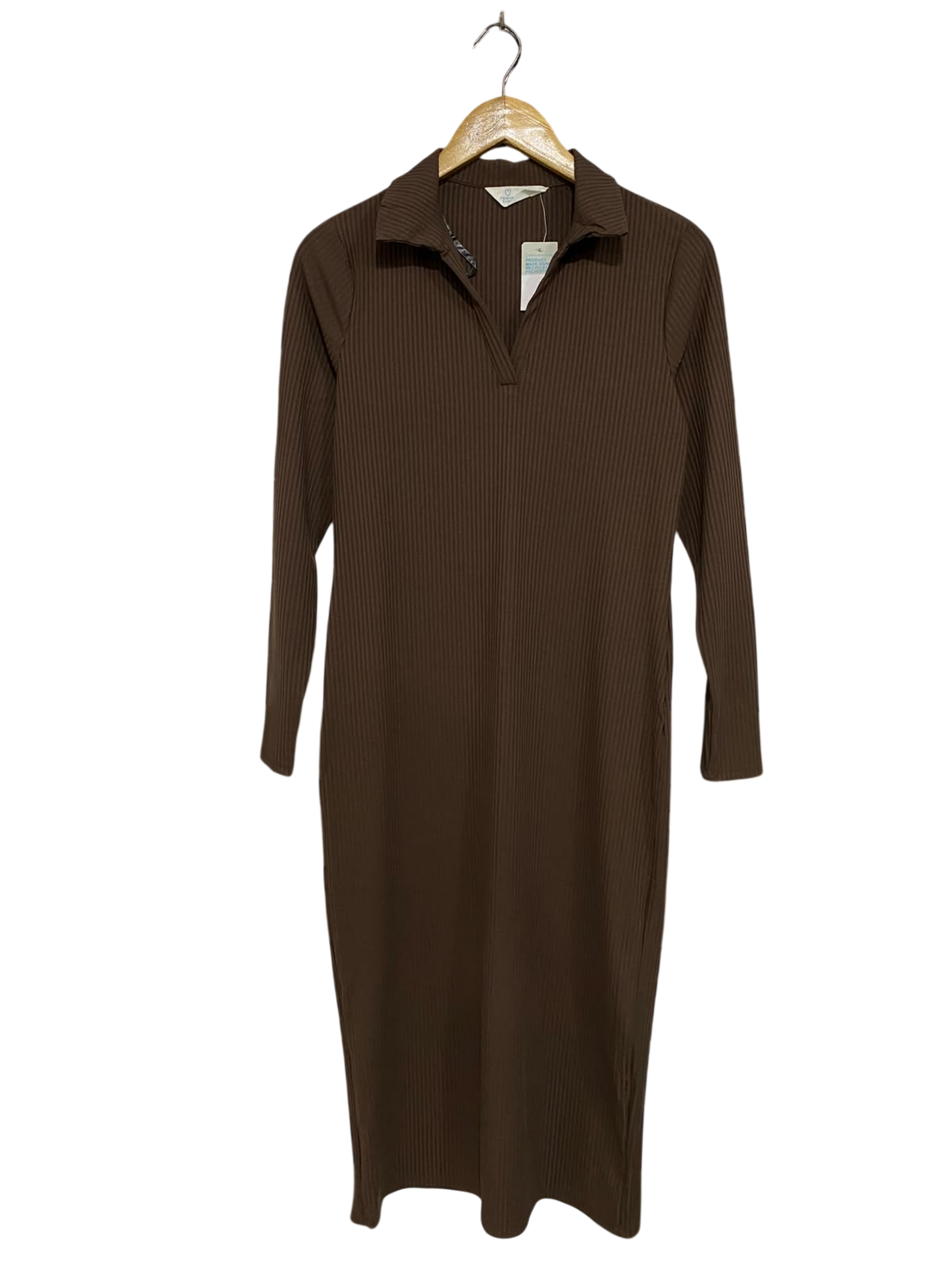 PRIMARK CARES |M| BUST 17| A44| BROWN RIBBED POLO COLLAR TECHNICAL UTILITY MIDI DRESS