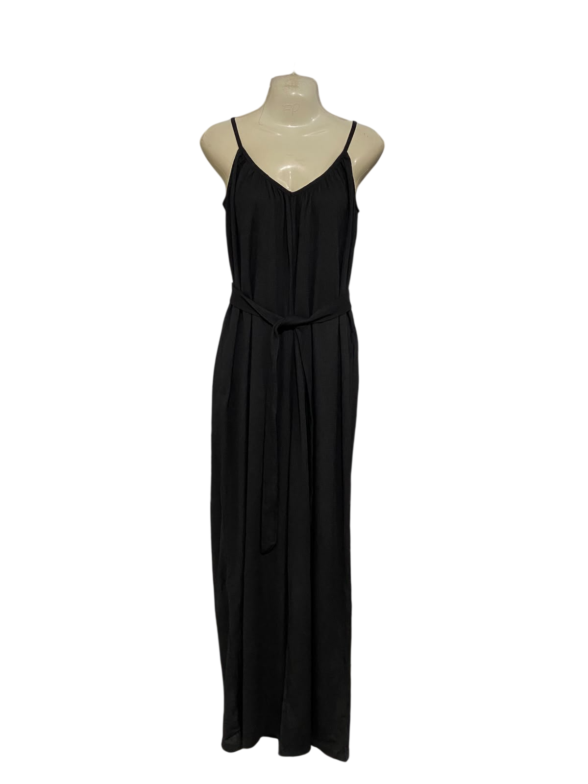 H&M |M| BUST 17| A44| BLACK SLEEVELESS TIE-BELT TECHNICAL UTILITY MAXI DRESS
