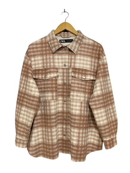 ZARA |M| BUST 23| A44| BROWN PLAID OVERSIZED TECHNICAL UTILITY SHIRT JACKET