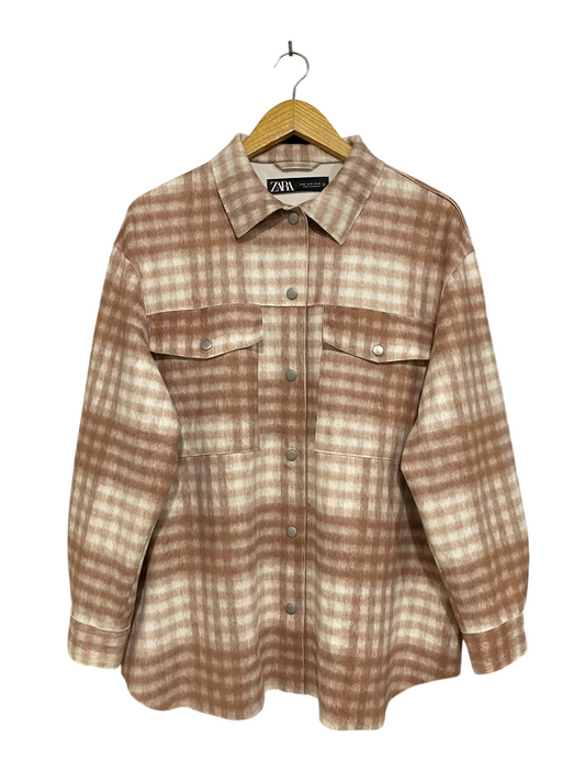 ZARA |M| BUST 23| A44| BROWN PLAID OVERSIZED TECHNICAL UTILITY SHIRT JACKET