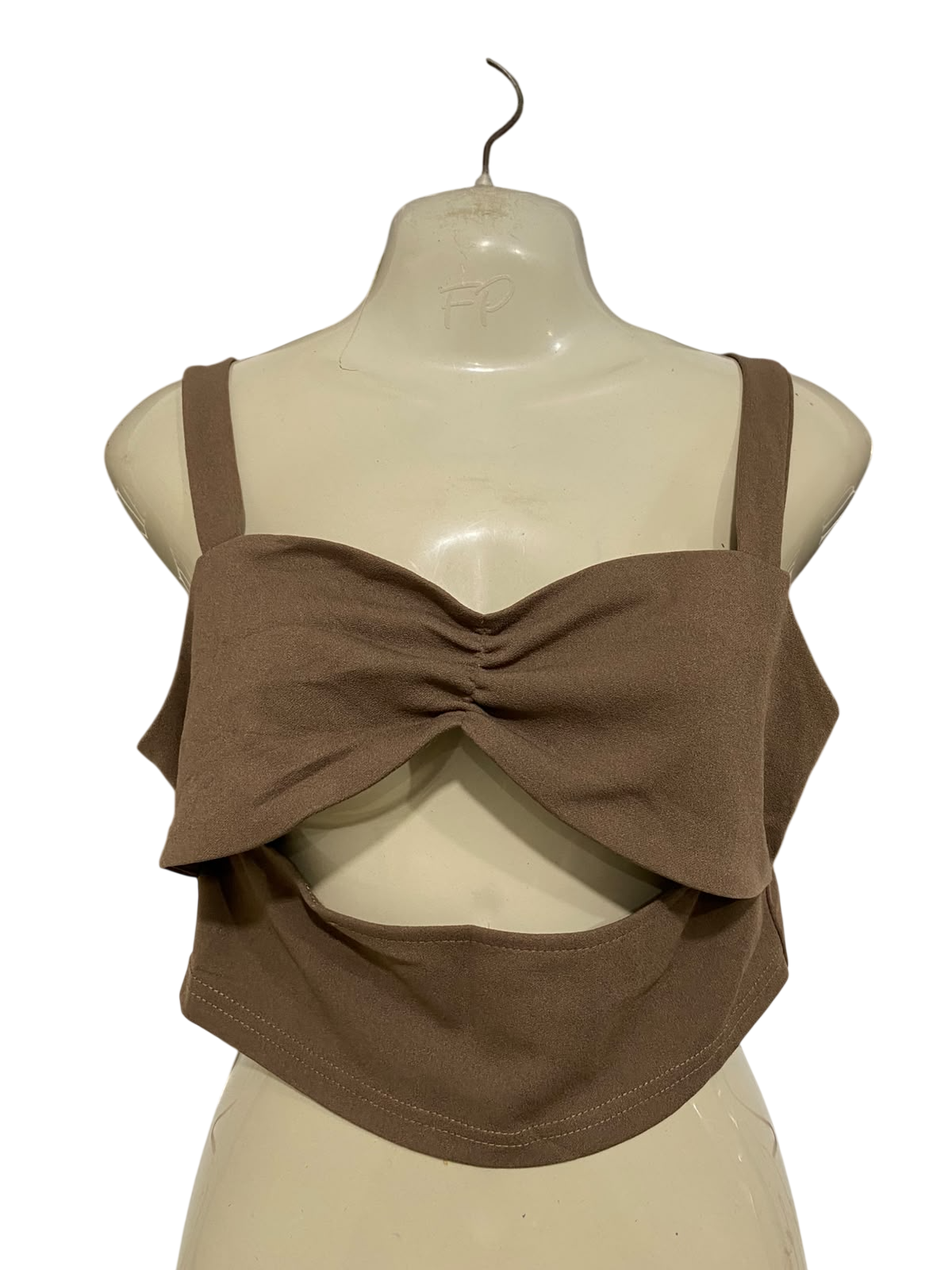 THANNE |M| BUST 16| A44| BROWN GATHERED CUTOUT TECHNICAL UTILITY CROP TOP