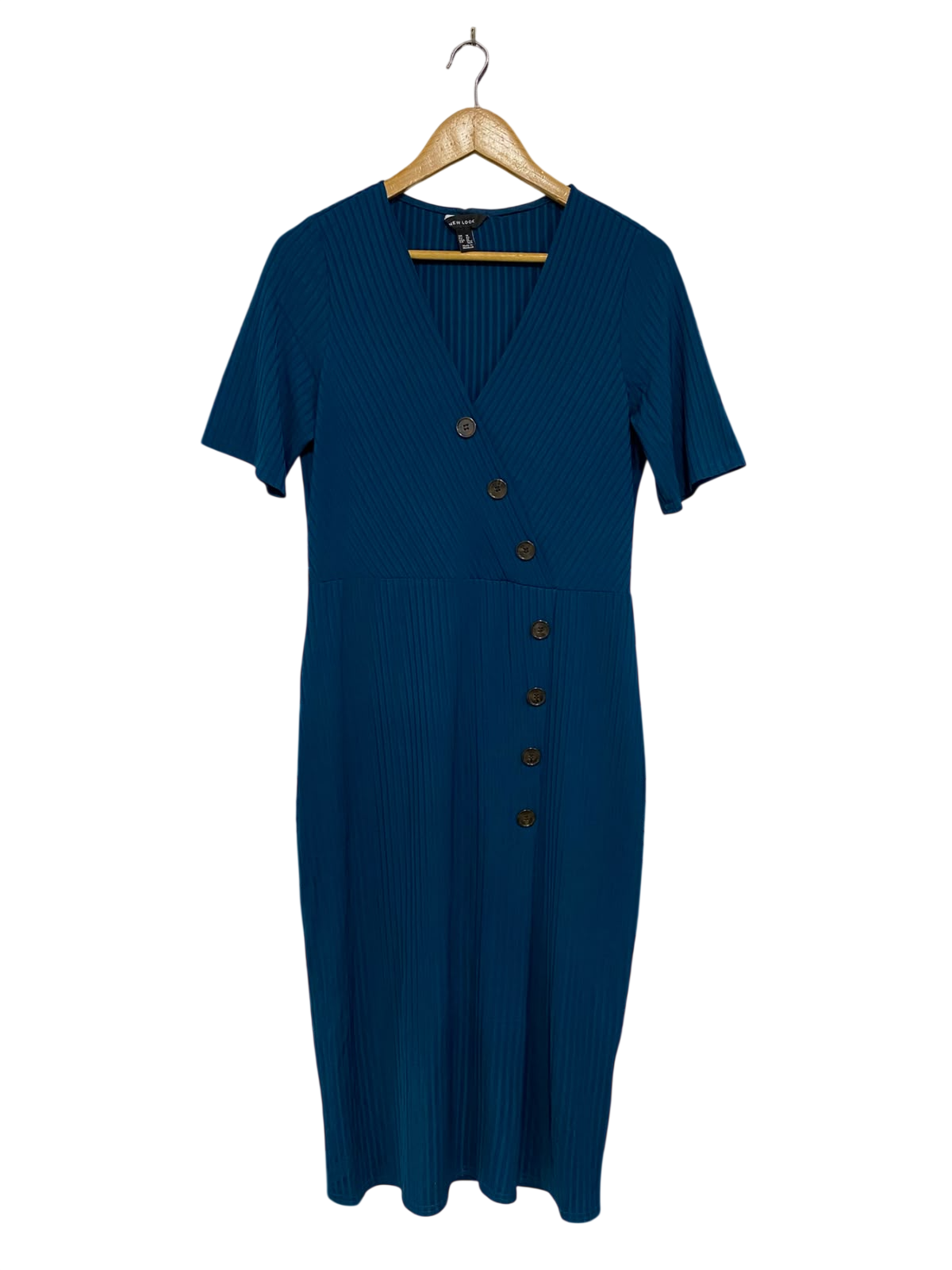 NEW LOOK |M| BUST 18| A45| TEAL RIBBED ASYMMETRIC BUTTON TECHNICAL UTILITY MIDI DRESS