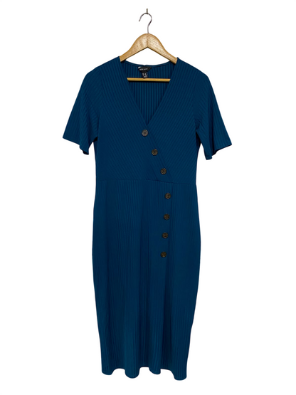 NEW LOOK |M| BUST 18| A45| TEAL RIBBED ASYMMETRIC BUTTON TECHNICAL UTILITY MIDI DRESS