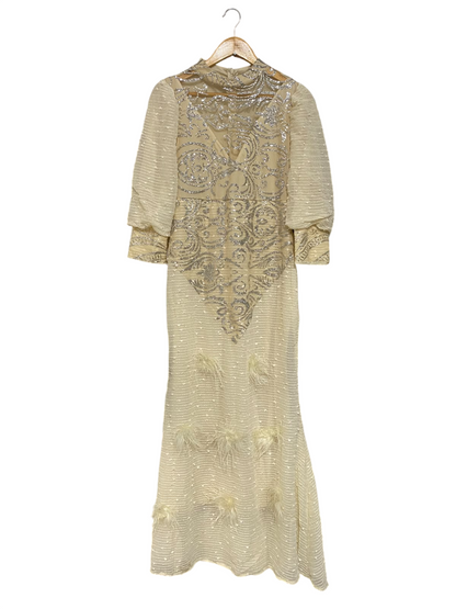 |L| BUST 17| A45| EMBELLISHED FEATHER-TRIM TECHNICAL UTILITY MAXI DRESS