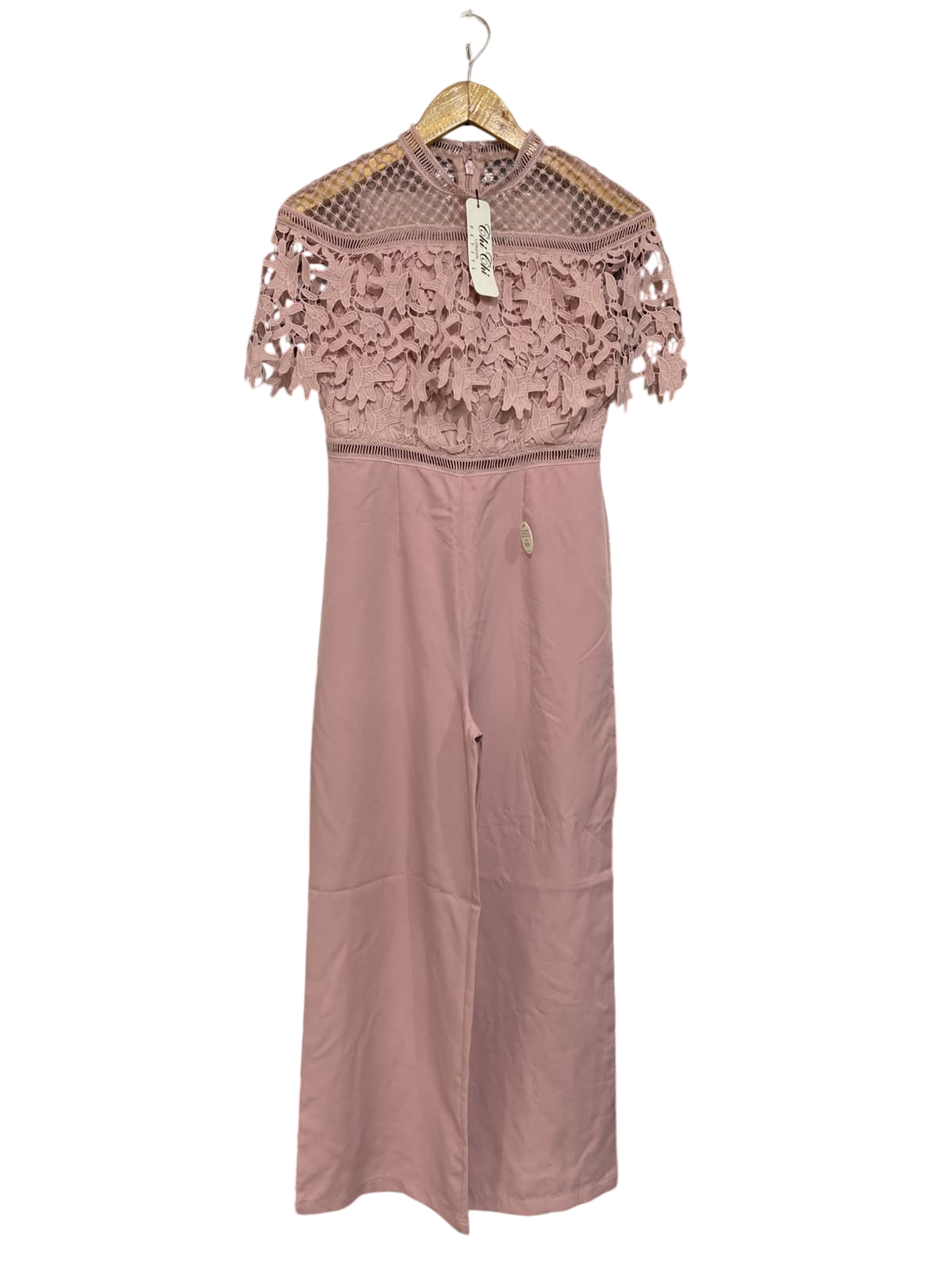 CHI CHI |M| BUST 16| A45| DUSTY PINK LACE-TOP TECHNICAL UTILITY JUMPSUIT