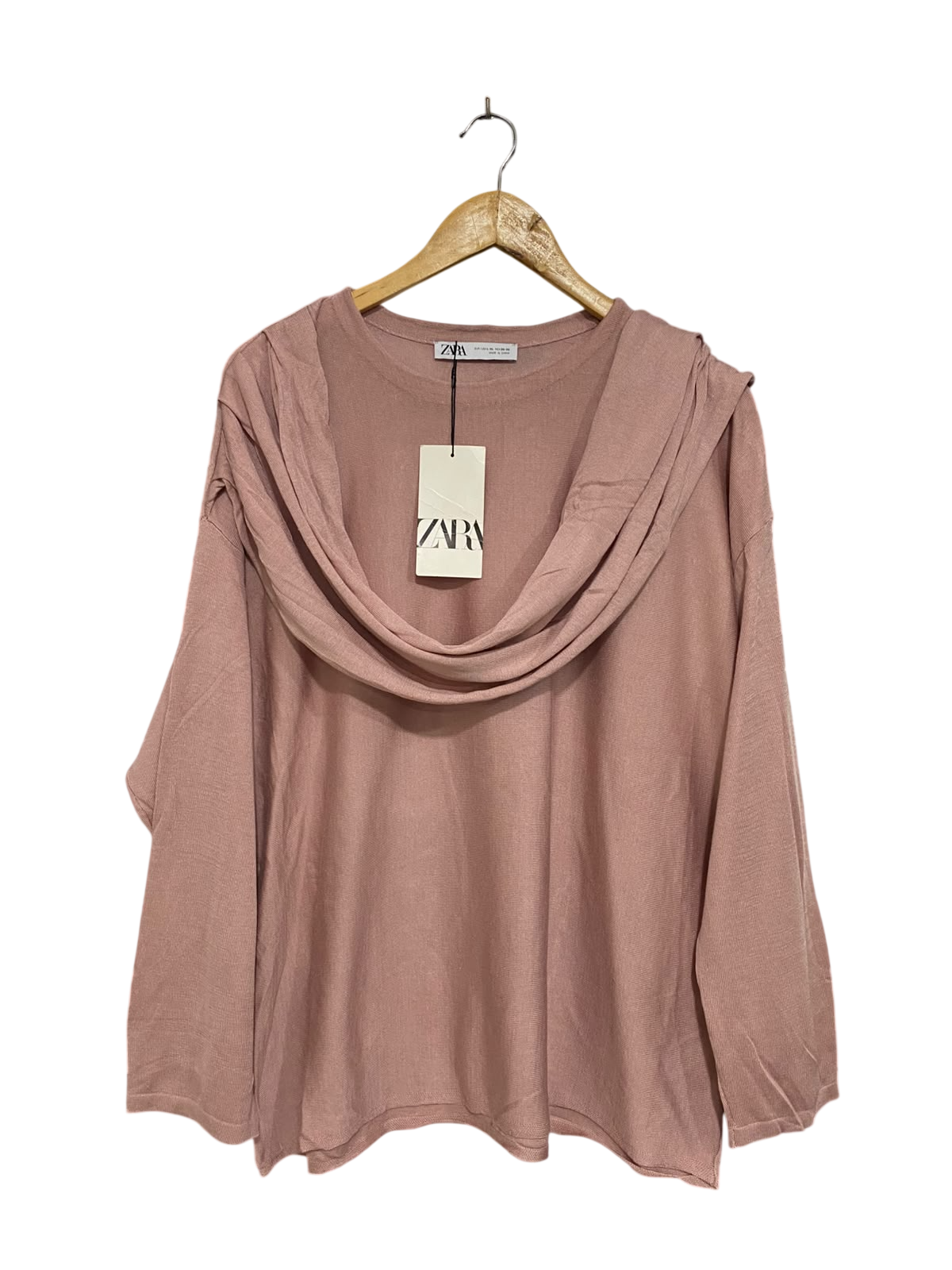 ZARA |L/XL| BUST 24| A45| DUSTY ROSE COWL-NECK TECHNICAL UTILITY KNIT TOP