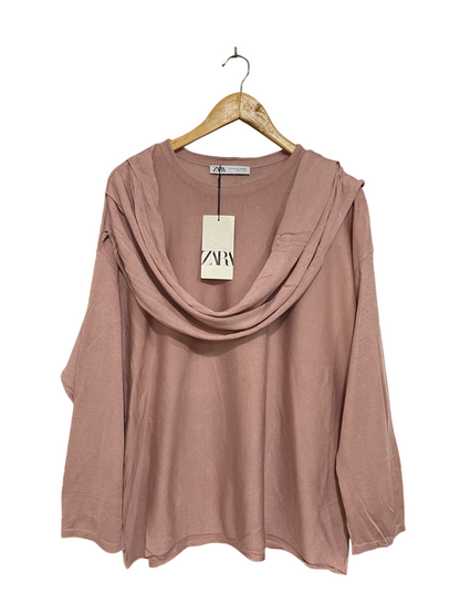 ZARA |L/XL| BUST 24| A45| DUSTY ROSE COWL-NECK TECHNICAL UTILITY KNIT TOP