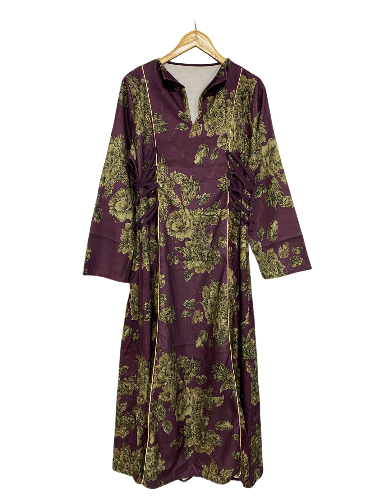 SHEIN |L| BUST 21| A45| PLUM AND OLIVE FLORAL V-NECK TECHNICAL UTILITY MAXI DRESS