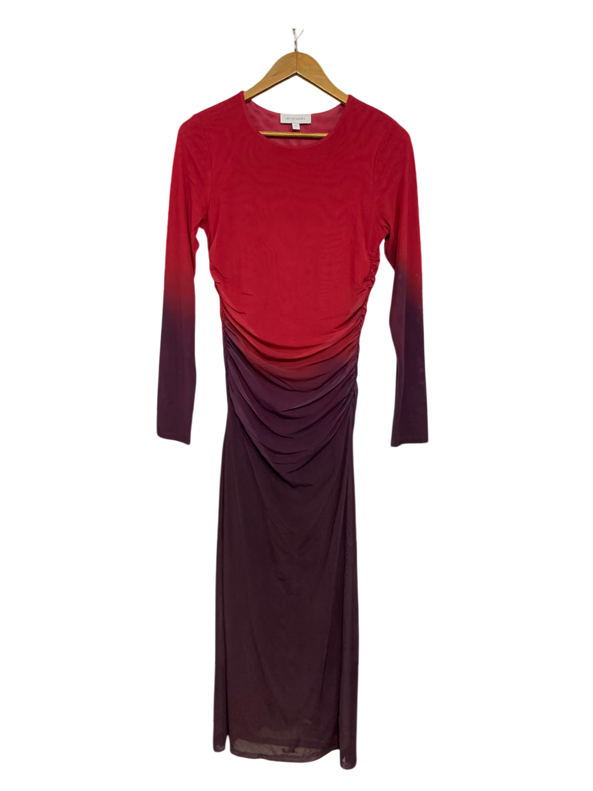 WITCHERY |S| BUST 16| A45| RED AND PLUM OMBRE MESH TECHNICAL UTILITY MIDI DRESS