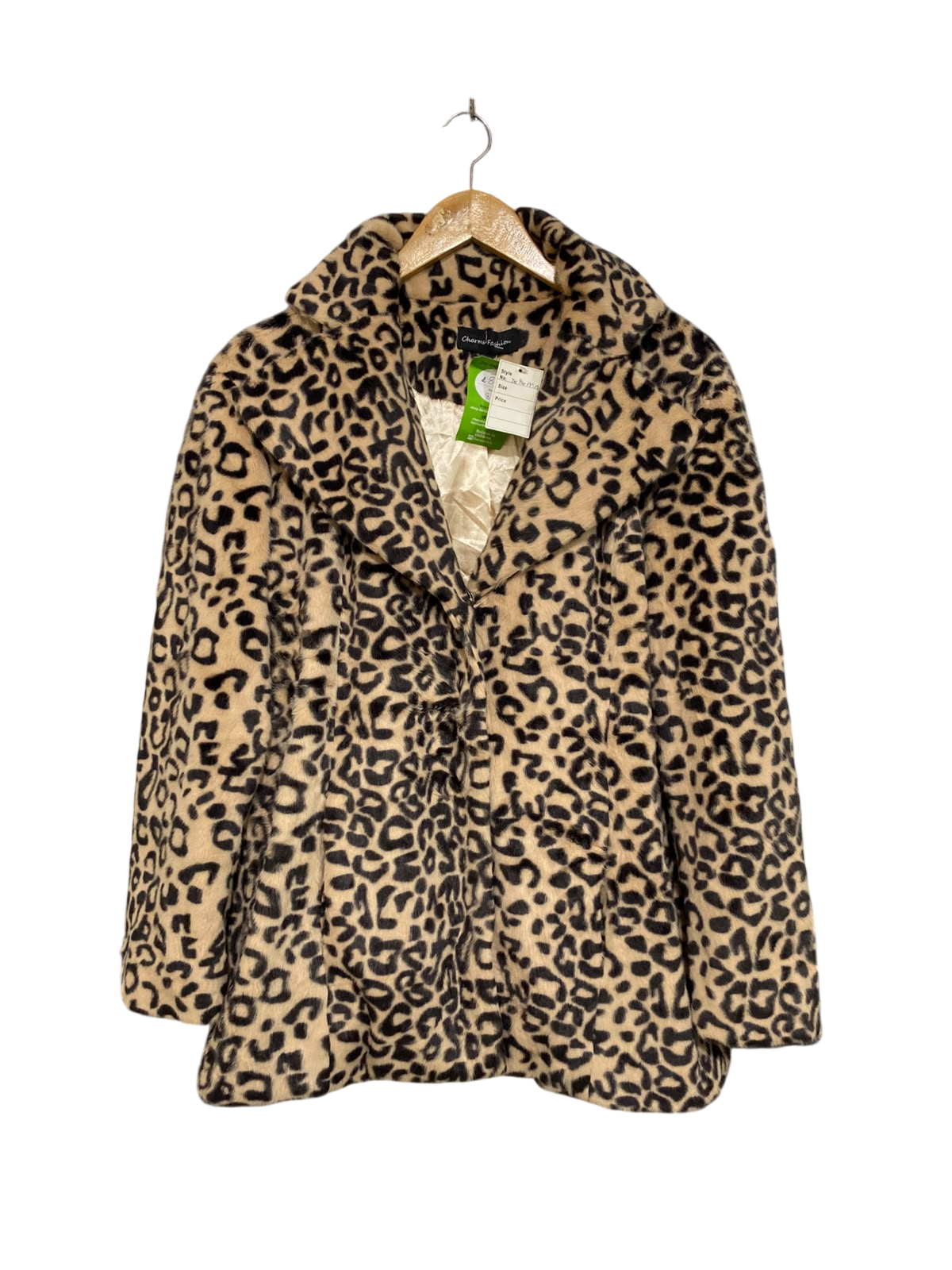 CHORMS FASHION |S| BUST 20| A45| LEOPARD PRINT FAUX FUR TECHNICAL UTILITY STATEMENT COAT