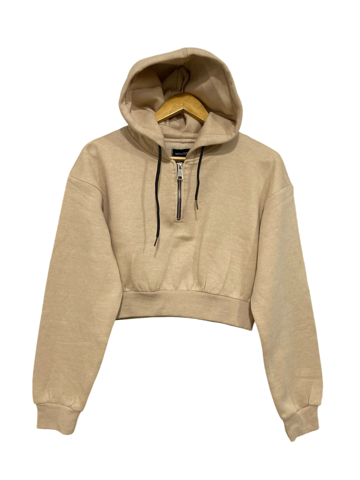 PRETTYLITTLE THING |S| BUST 18| A45| BEIGE CROPPED HALF-ZIP TECHNICAL UTILITY HOODIE
