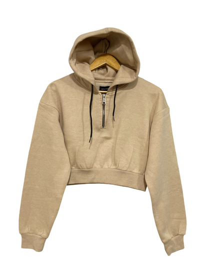 PRETTYLITTLE THING |S| BUST 18| A45| BEIGE CROPPED HALF-ZIP TECHNICAL UTILITY HOODIE