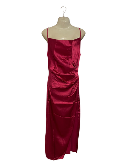 SHEIN |M| BUST 16| A45| MAGENTA SATIN COWL-NECK TECHNICAL UTILITY SLIP DRESS