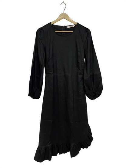 AND LESS |M| BUST 17| A45| BLACK LONG-SLEEVE RUFFLE-HEM TECHNICAL UTILITY MIDI DRESS