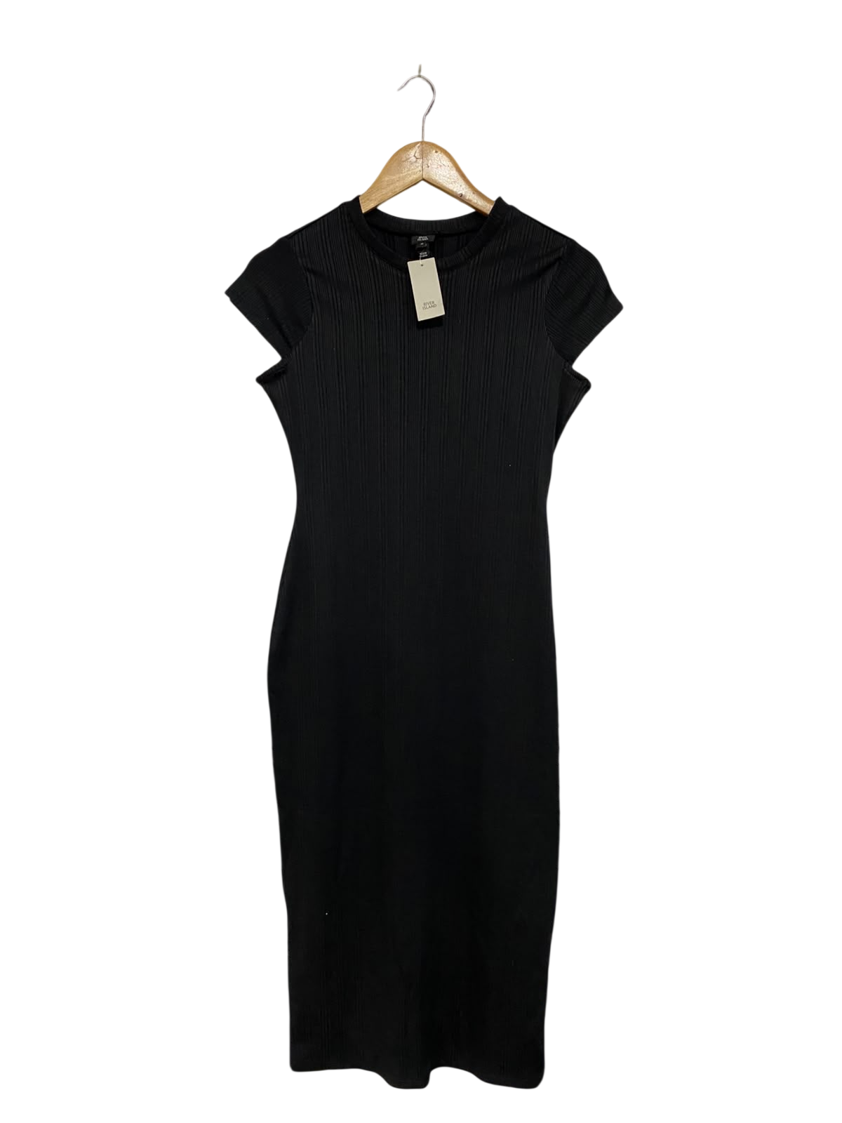 RIVER ISLAND |M| BUST 16| A45| BLACK RIBBED CAP-SLEEVE TECHNICAL UTILITY MIDI DRESS