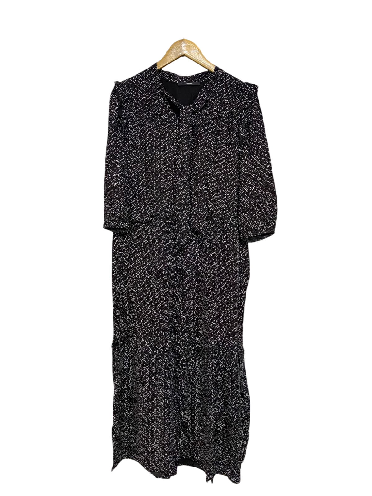 GEORGE |L| BUST 19| A45| BLACK AND WHITE POLKA DOT TIE-NECK TECHNICAL UTILITY MIDI DRESS