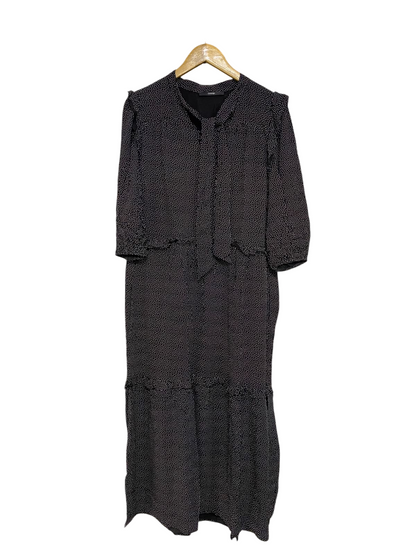 GEORGE |L| BUST 19| A45| BLACK AND WHITE POLKA DOT TIE-NECK TECHNICAL UTILITY MIDI DRESS