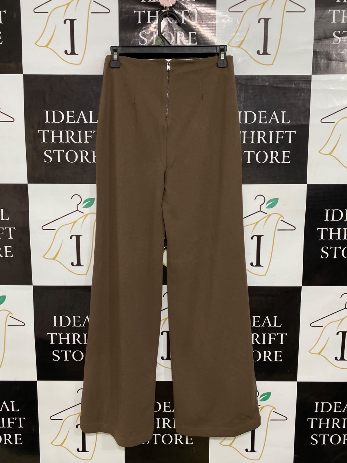THANNE |M| WAIST 28| A45| TAUPE WIDE-LEG TECHNICAL UTILITY TROUSERS