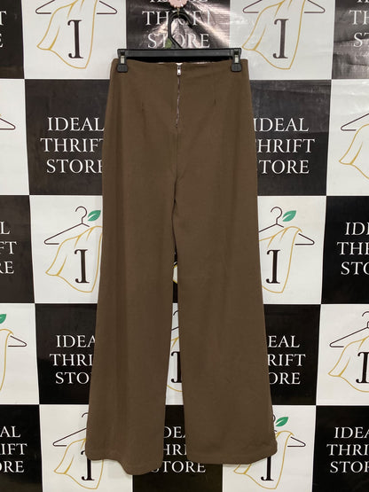 THANNE |M| WAIST 28| A45| TAUPE WIDE-LEG TECHNICAL UTILITY TROUSERS