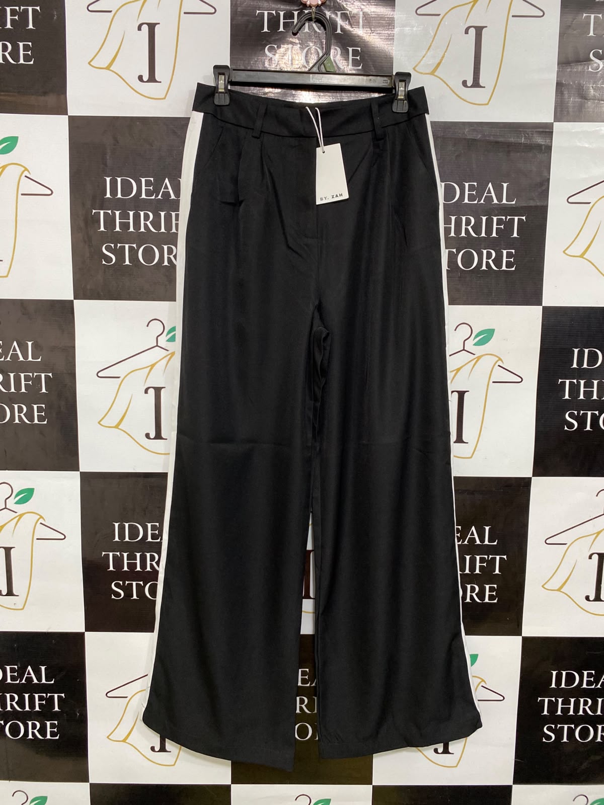 BY ZAH |M| WAIST 28| A45| BLACK AND WHITE SIDE-STRIPE TECHNICAL UTILITY TROUSERS