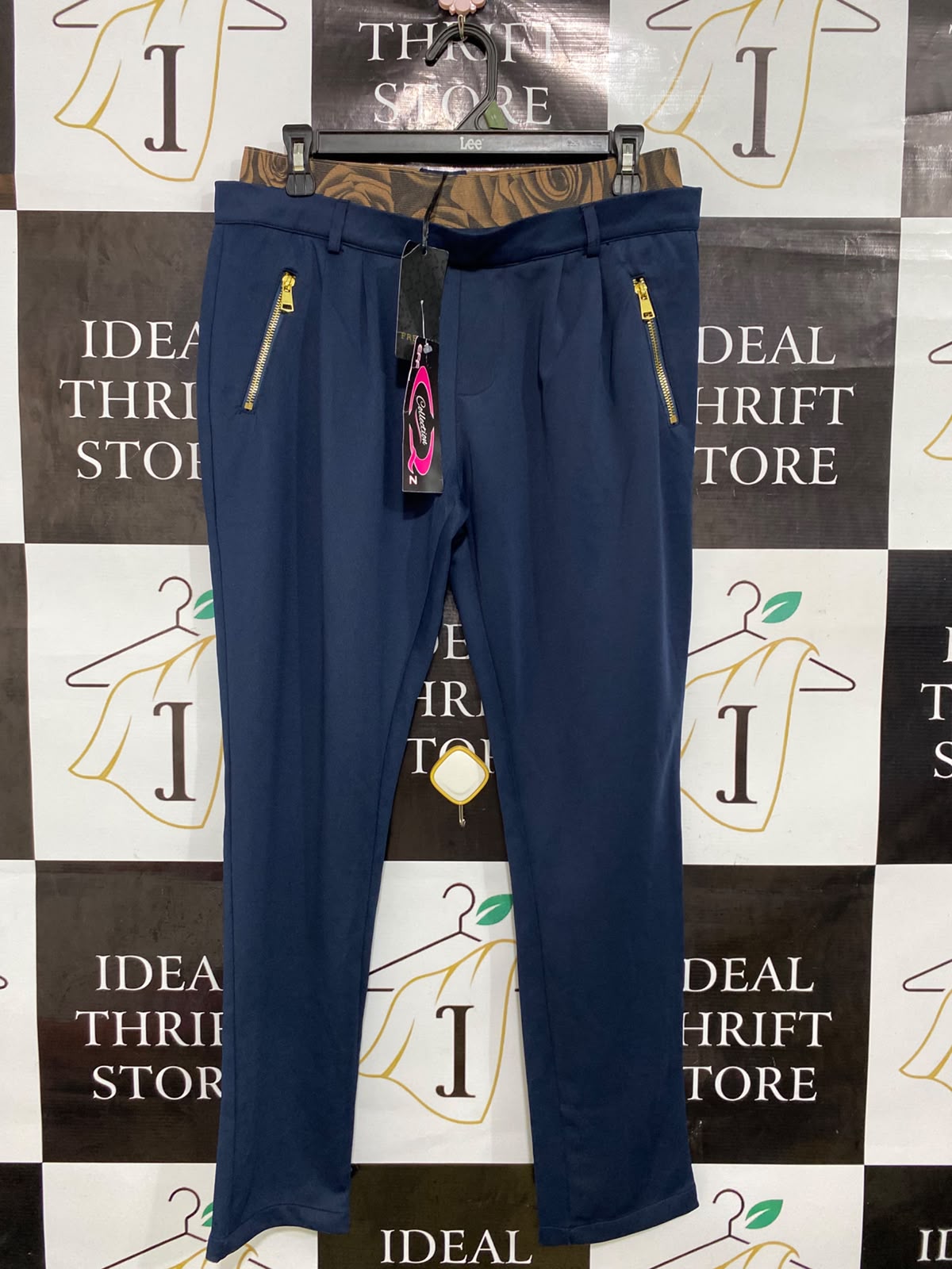 FREESIA |L| WAIST 30| A45| NAVY BLUE ZIP-POCKET TECHNICAL UTILITY TROUSERS