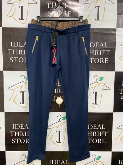 FREESIA |L| WAIST 30| A45| NAVY BLUE ZIP-POCKET TECHNICAL UTILITY TROUSERS