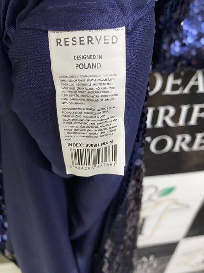 POLAND |M| BUST 18| A45| NAVY BLUE SEQUIN TECHNICAL UTILITY MIDI DRESS
