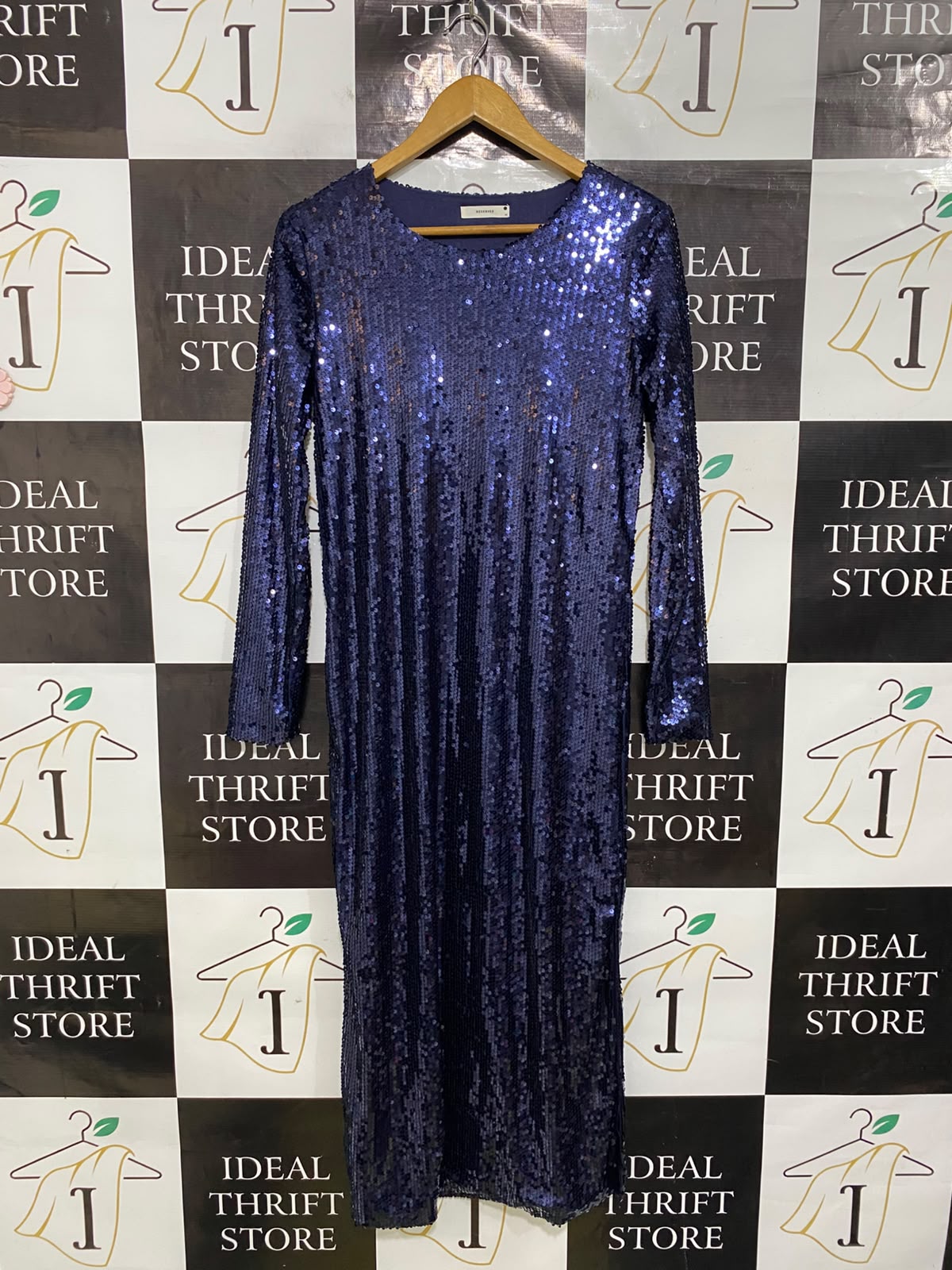 POLAND |M| BUST 18| A45| NAVY BLUE SEQUIN TECHNICAL UTILITY MIDI DRESS