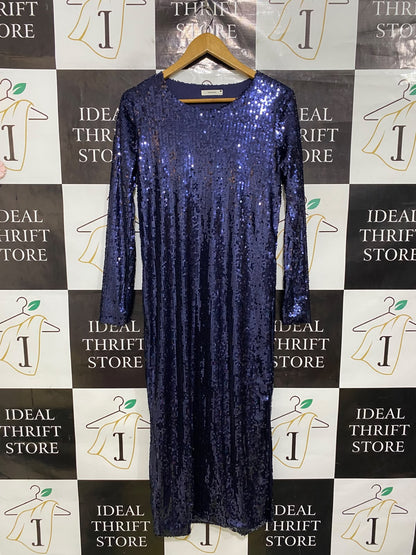 POLAND |M| BUST 18| A45| NAVY BLUE SEQUIN TECHNICAL UTILITY MIDI DRESS