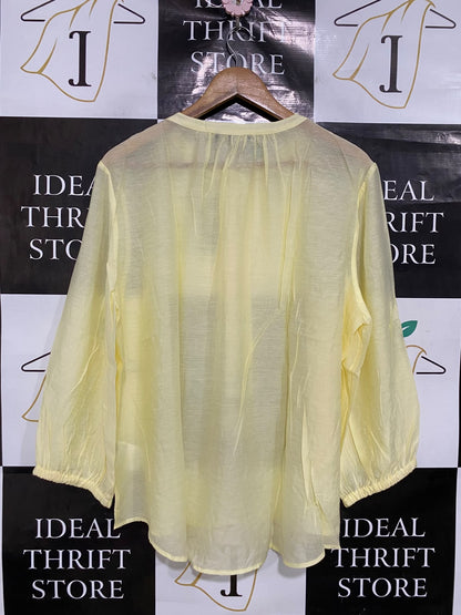 JOOP |L| BUST 25| A45| PALE YELLOW BANDED COLLAR TECHNICAL UTILITY BLOUSE