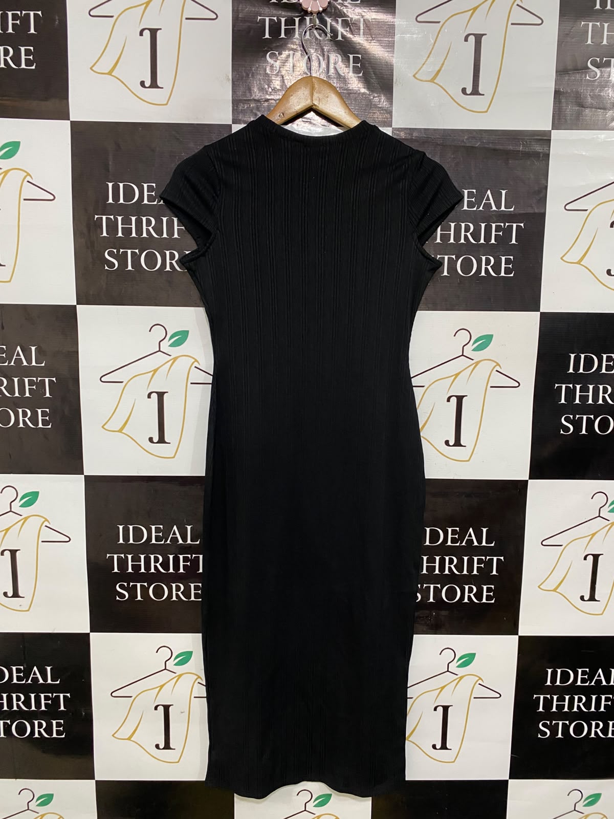 RIVER ISLAND |M| BUST 16| A45| BLACK RIBBED CAP-SLEEVE TECHNICAL UTILITY MIDI DRESS