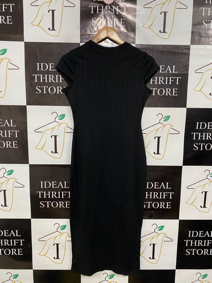 RIVER ISLAND |M| BUST 16| A45| BLACK RIBBED CAP-SLEEVE TECHNICAL UTILITY MIDI DRESS
