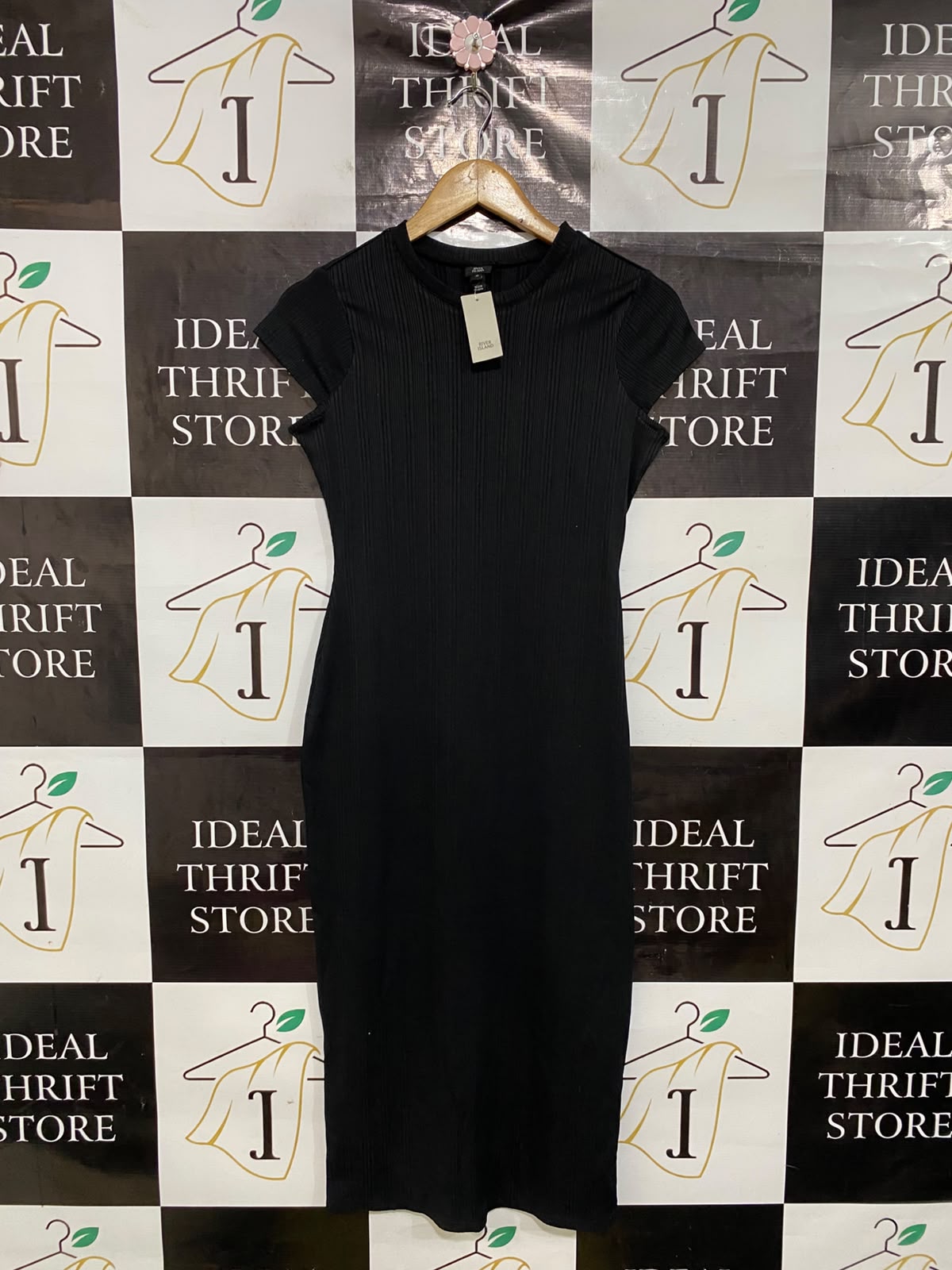 RIVER ISLAND |M| BUST 16| A45| BLACK RIBBED CAP-SLEEVE TECHNICAL UTILITY MIDI DRESS